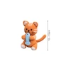 An orange crocheted cat holding a blue fish, measuring 10-15 cm in height. The toy has a round head and striped body.