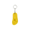 A yellow thongs-shaped keyring with a metal chain and keyring attachment.