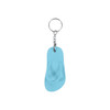 A blue thong-shaped keyring with a metal chain and circular keychain attachment.