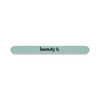 A double-sided polished nail file in a soft green and white colour, featuring a logo.