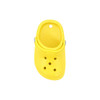 A bright yellow clog shoe fridge magnet with ventilation holes and a strap. It has a simple, playful design.