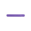 A purple nail file with a smooth surface, featuring a rounded edge and a logo.