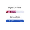 Two nail files displayed: one with a pink design and the other in blue, featuring different printing styles and a logo.
