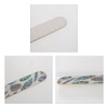 A pack of 50 wooden straight nail files featuring a textured surface and decorative feather patterns in various colours.