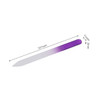 A crystal glass nail file with a purple handle, measuring 141mm in length and 11mm in width.