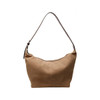 A tote bag in light brown canvas with a brown shoulder strap and a zip closure, featuring a logo.