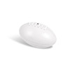 A mini promotional Aussie Rules ball in white with stitched detailing and a logo.
