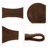 A brown PU leather magnetic bookmark with detailed stitching, featuring a circular end and a tapered design.