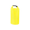 A yellow Oxford cloth dry bag with a black strap and buckle closure, featuring a textured surface.