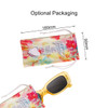 Vintage rectangle sunglasses in yellow, displayed with a colourful soft pouch for optional packaging.