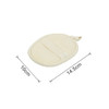 A natural loofah exfoliating shower sponge in cream colour, oval-shaped with a fabric strap, measuring 14.5cm by 10cm.