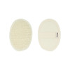 A natural cotton linen bath sponge pad in a cream colour, featuring a textured side and a smooth side with a strap.
