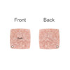 A pink acetate vanity mirror with a smooth surface, featuring a small hole for hanging and a branding logo.