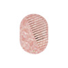 A portable acetate hair comb in a pink marbled design features a mirror on the opposite side and includes a logo.