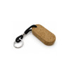 An oval cork keyring in a natural brown colour with a black cord and metal keyring attachment.