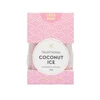 A pink and white packaged treat named "Traditional Coconut Ice," handmade in Australia, featuring a decorative design and a logo.