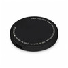 A black wireless charger with a circular design and a USB-C port, featuring a subtle logo.