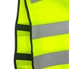 A bright yellow hi-vis reflective safety vest with grey reflective stripes and black borders. Features a logo.