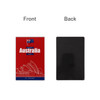 A red acrylic fridge magnet with a front design featuring Australian themes and a black back. It includes a logo.