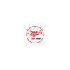 A circular sticker featuring a red and white design with an envelope graphic and a logo.