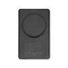 A black solid-state power bank with a circular charging area and a logo on the surface.