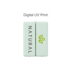 A folding pill box with seven compartments in light green, featuring a logo and printed text.