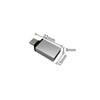 A silver USB data blocker with dimensions marked, featuring a sleek rectangular design and a connector on one end.