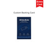 A USB data blocker on a custom backing card features a blue design with icons and a logo.