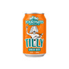 An orange can of ginger beer featuring a logo, a playful illustration of a person playing guitar, and a 330mL volume.