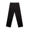 Black relaxed pants featuring a straight-leg design and two back pockets. The image includes branding details.