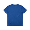 A blue kids' t-shirt featuring a simple design and a logo. The back view is displayed.