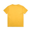 A plain yellow children's t-shirt with a standard round neckline and short sleeves, featuring a logo.