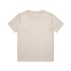 A beige kids' T-shirt featuring a simple design. It includes a brand logo tag on the inside.