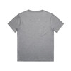 A grey youth t-shirt with short sleeves and a plain back. It features a logo.