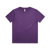 A purple kids' t-shirt with a round neckline and short sleeves, featuring a logo on the brand label.