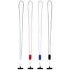 A set of four smartphone lanyards in grey, red, blue, and white, each with a black attachment.