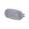 A grey eye mask with a logo, featuring the words "BEAUTY SLEEP" in pink.