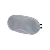 A grey eye mask with a smooth texture and adjustable straps, featuring a logo on the side.