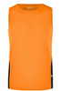 An orange men's running tank top with black side panels, featuring a logo on the front.