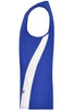 A sleeveless men's running tank in blue with a white accent, featuring a logo on the side.