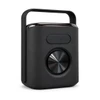 A black Hudson Bluetooth speaker with a rounded handle and a large central dial for volume control.