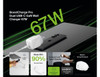 A dual USB-C GaN wall charger in white, featuring two ports and a compact design, placed on a dark surface.