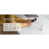 A white dual USB-C wall charger with a person using a smartphone, featuring a compact design for fast charging.