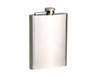 A stainless steel hip flask with a screw cap, featuring a sleek, polished finish. Contains 8oz/236ml.