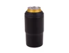 A drink bottle with a sleek black design and a metallic gold top, featuring a logo.