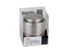 A drink bottle wine stopper in a silver finish, housed in a clear packaging with logo branding.