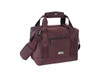 A brown insulated cooler bag with adjustable straps and a front pocket, featuring branding on the straps.