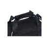 A black insulated cooler bag with adjustable straps and a detailed handle, featuring a logo.