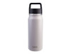 A drink bottle in light grey with a black chug spout and handle, featuring a small logo.