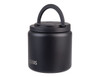 A food flask in matte black with a quick-release lid and a handle, featuring a spork included.